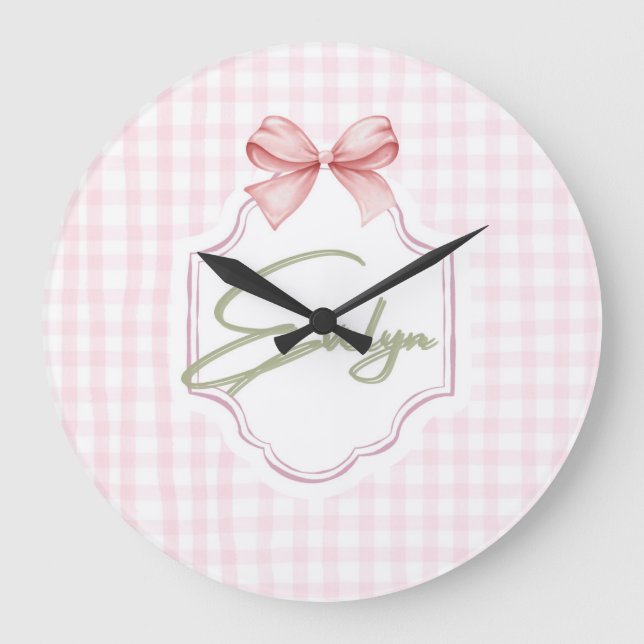 Personalisiert Evelyn Baby Girl Kinderzimmer Bow&G Große Wanduhr (Vorderseite)