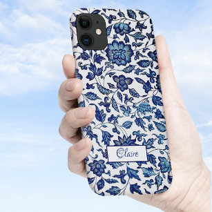 Personalisiert Exotic Chic Blue & White Floral Case-Mate iPhone 14 Pro Max Hülle