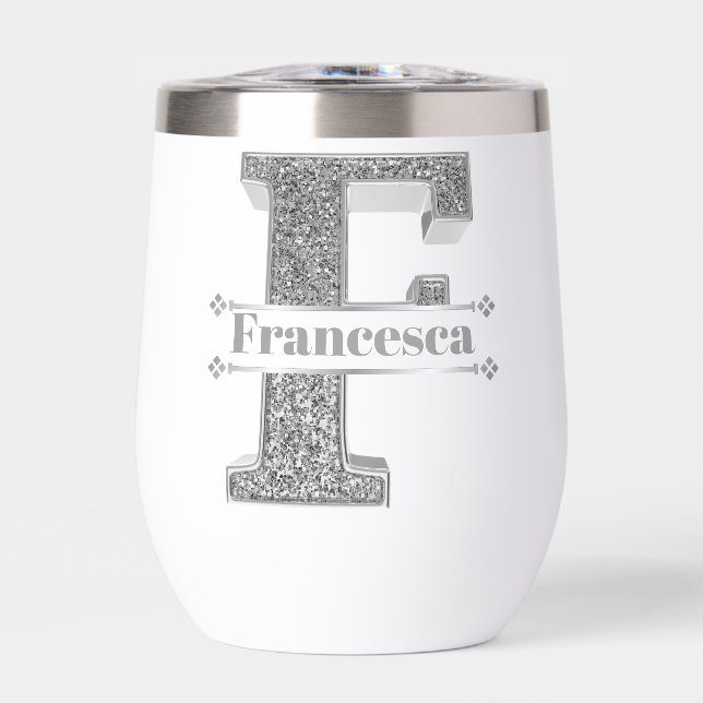 Personalisiert F Initial Silver Monogram Ihr Name (Vorderseite)