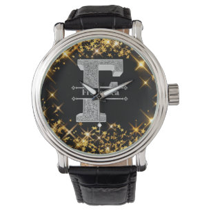 Personalisiert F Initial Silver Monogram Ihr Name Armbanduhr