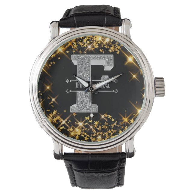 Personalisiert F Initial Silver Monogram Ihr Name Armbanduhr (Vorderseite)