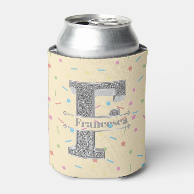 Personalisiert F Initial Silver Monogram Ihr Name Dosenkühler (Kanne Vorderseite)