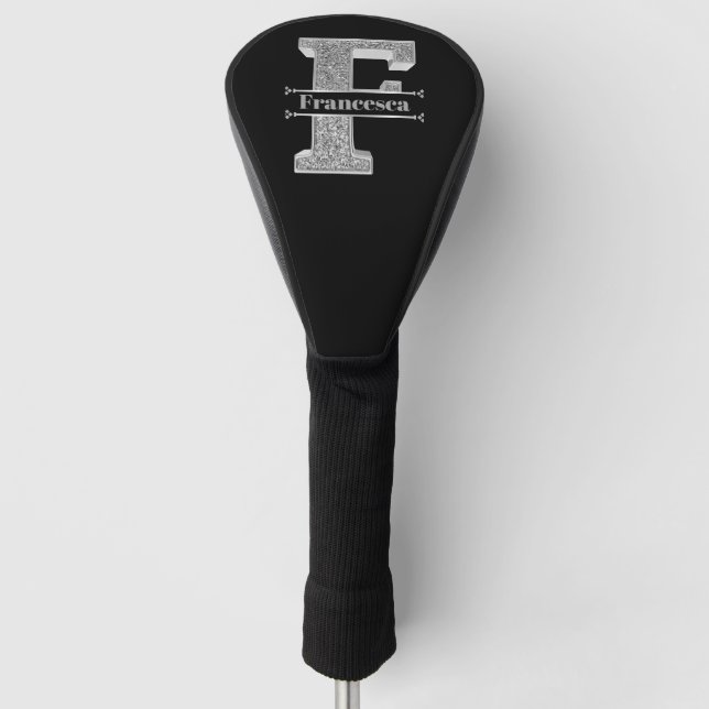 Personalisiert F Initial Silver Monogram Ihr Name Golf Headcover (Vorderseite)
