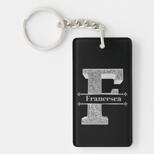 Personalisiert F Initial Silver Monogram Ihr Name Schlüsselanhänger (Vorderseite)