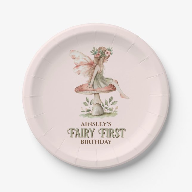 Personalisiert Fairy First Pink 1. Geburtstag Part Pappteller (Vorderseite)