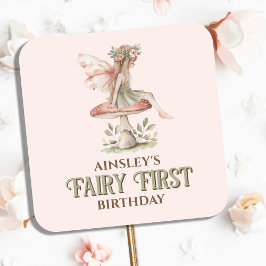 Personalisiert Fairy First Pink 1. Geburtstag Part Quadratischer Aufkleber