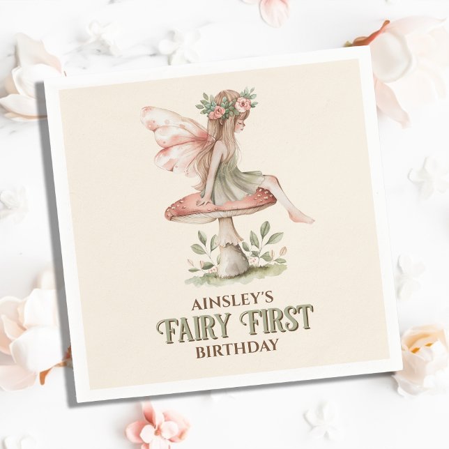 Personalisiert Fairy First Pink 1. Geburtstag Part Serviette (Von Creator hochgeladen)