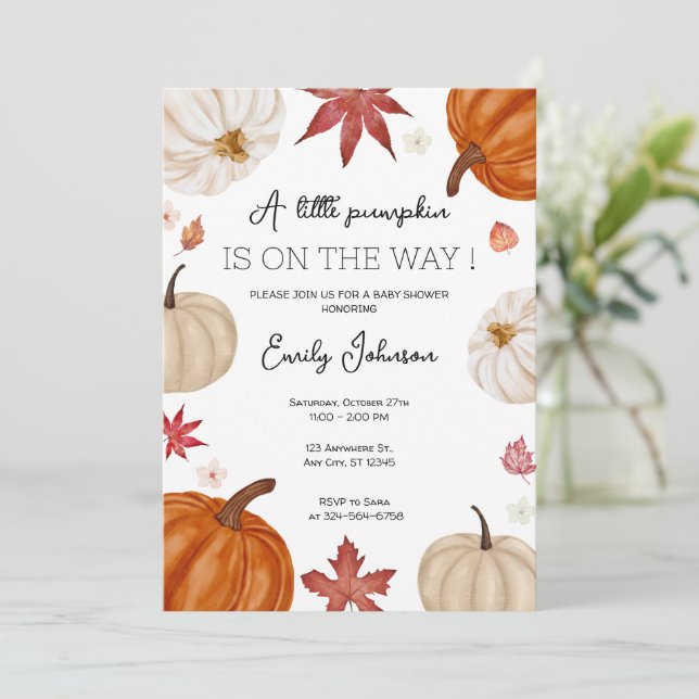 Personalisiert Fall Pumpkin Baby Dusche Einladung (Stehend Vorderseite)