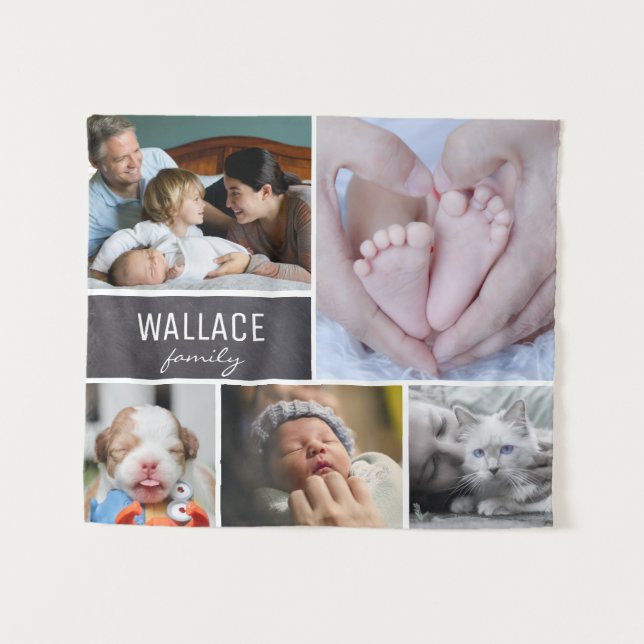 Personalisiert, Familienfoto Collage, Chalkboard Wandteppich (Vorderseite (Horizontal))