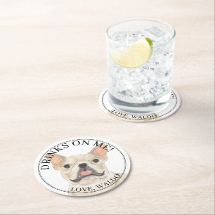 Personalisiert Fauna Cream Frenchie French Bulldog Runder Pappuntersetzer