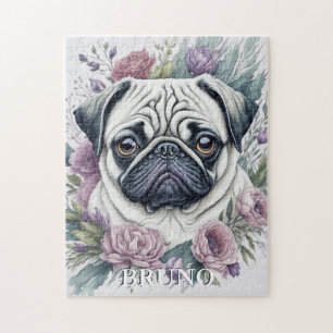 Personalisiert Fauna Mops Wasserfarben Puzzle