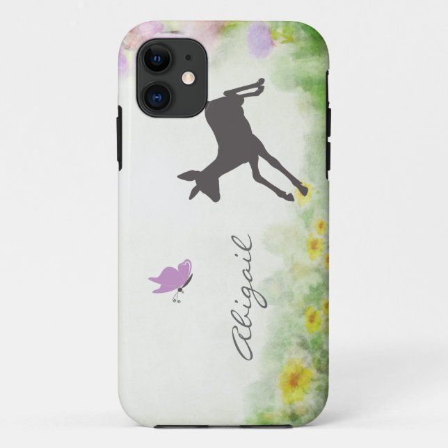 Personalisiert Fawn and Butterfly Deer iPhone Case (Rückseite)