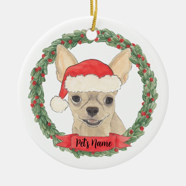 Personalisiert Fawn Tan Cream Chihuahua Keramik Ornament (Vorne)