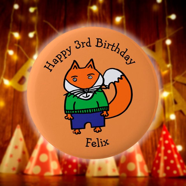 Personalisiert Felix der Fox Happy Birthday Button (Personalized Felix the Fox Happy Birthday Pinback Button)