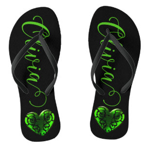 Personalisiert Filigree Goth Green Heart Flip Flops