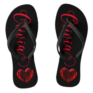 Personalisiert Filigree Goth Red Heart Flip Flops