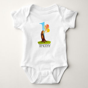 Personalisiert First Birthday Otter Boy  Baby Strampler