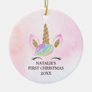 Personalisiert First Christmas Girl Unicorn Glitze Keramik Ornament