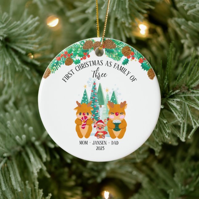 Personalisiert First Christmas Rentier Keramik Ornament (Baum)