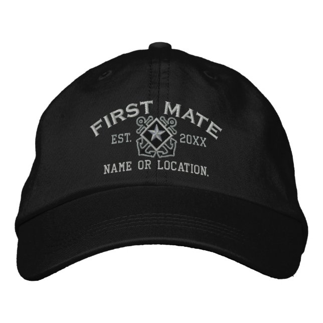 Personalisiert First Mate Nautical Star Stickerei Bestickte Baseballkappe (Vorderseite)