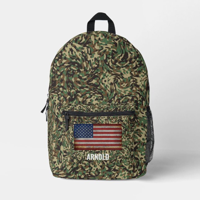 PERSONALISIERT FLAG INDIVIDUELLE NAME CAMOUFLAGE B BEDRUCKTER RUCKSACK (Vorderseite)
