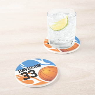 Personalisiert Flaming Basketball Blau und Orange Sandstein Untersetzer