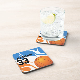Personalisiert Flaming Basketball Blau und Orange Untersetzer