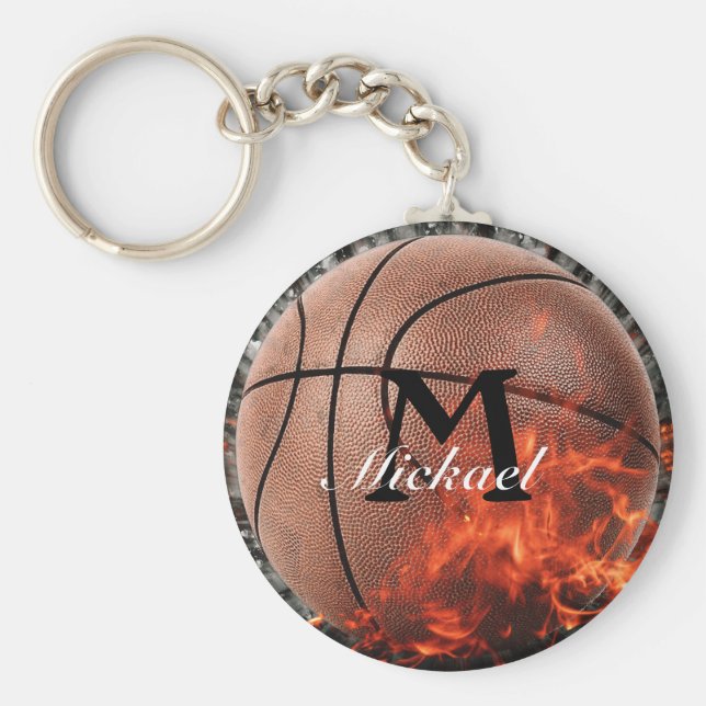 Personalisiert Flaming Basketball Schlüsselanhänge Schlüsselanhänger (Vorne)