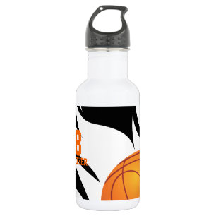 Personalisiert Flaming Basketball Schwarz/Weiß Trinkflasche