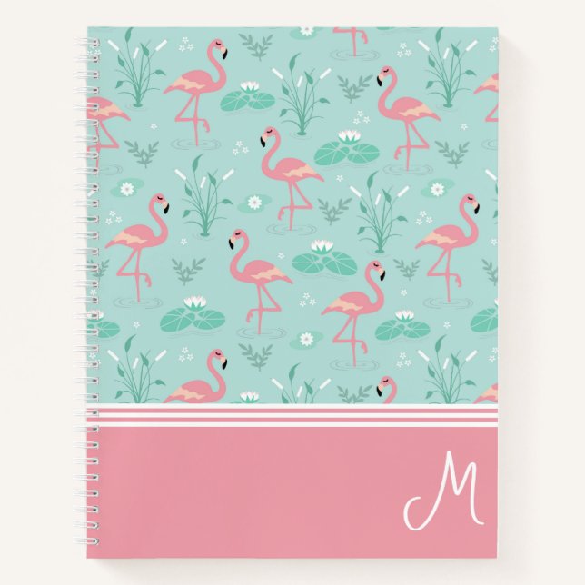 Personalisiert Flamingo Gift Monogram Notizbuch (Vorderseite)