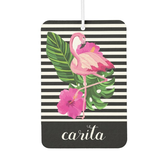 Personalisiert Flamingo Striped Air Freshener Autolufterfrischer (Vorderseite)