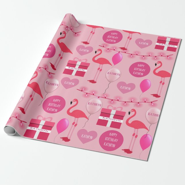 Personalisiert Flamingos Birthday Geschenkpapier (Ungerollt)