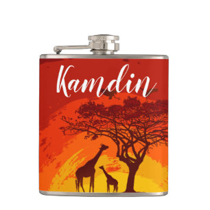 Personalisiert Flask African Safari Giraffe Sunse Flachmann
