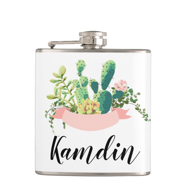 Personalisiert Flask Bohemisch Cactus succulents D Flachmann (Vorderseite)