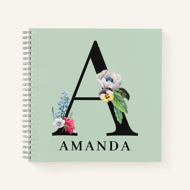 Personalisiert floral Alphabet A Monogram Notebook Notizbuch (Vorderseite)