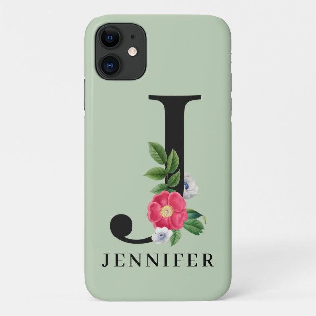 Personalisiert Floral Alphabet J Monogram Case-Mate iPhone Hülle (Rückseite)