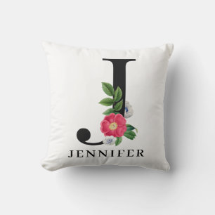 Personalisiert Floral Alphabet J Monogram   Kissen
