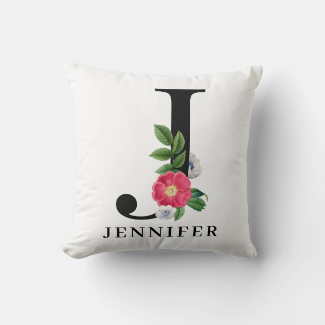 Personalisiert Floral Alphabet J Monogram Kissen (Vorderseite)