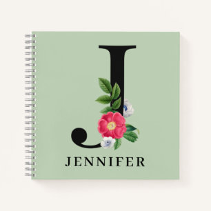 Personalisiert Floral Alphabet J Monogram Notizbuch