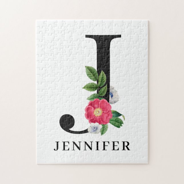 Personalisiert Floral Alphabet J Monogram Puzzle (Vertikal)