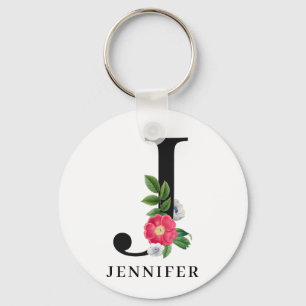 Personalisiert Floral Alphabet J Monogram Schlüsselanhänger