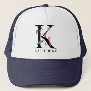 Personalisiert Floral Alphabet K Monogramm Truckerkappe