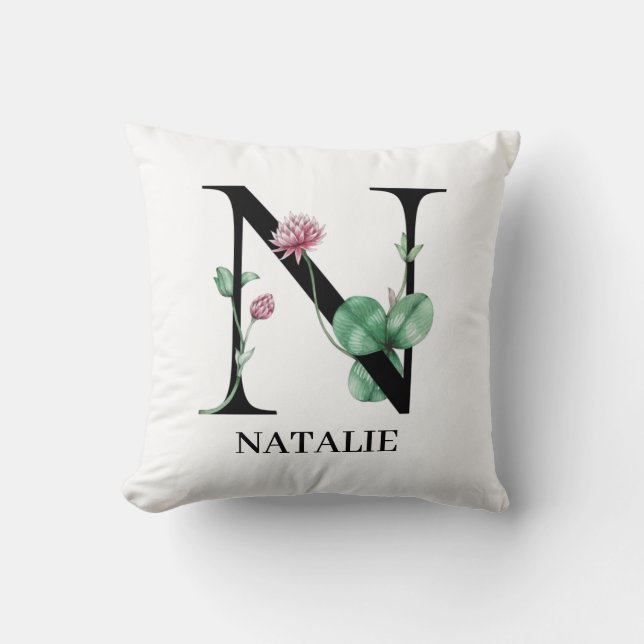 Personalisiert Floral Alphabet N Monogramm Kissen (Vorderseite)