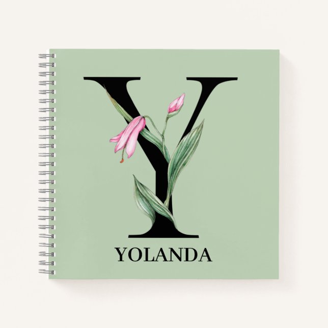 Personalisiert Floral Alphabet Y Monogramm Notizbuch (Vorderseite)