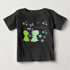 Personalisiert Floral Baby Dinosaurier & Friend T-shirt