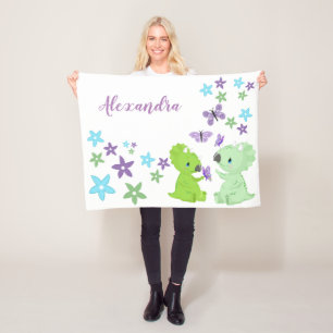 Personalisiert Floral Baby Dinosaurier Friends Fleecedecke