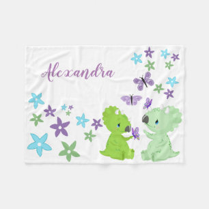 Personalisiert Floral Baby Dinosaurier Friends Fleecedecke