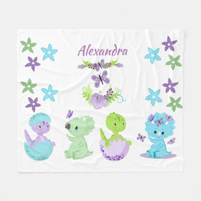 Personalisiert Floral Baby Dinosaurier & Friends Fleecedecke (Vorderseite (Horizontal))