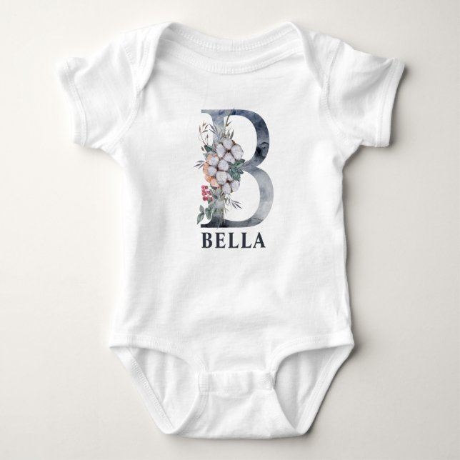 Personalisiert Floral Baby Girl Name Baby Initial  Strampler (Vorderseite)