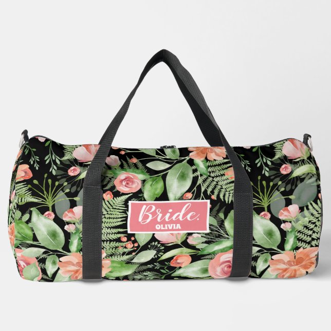 Personalisiert Floral Bachelorette Bride Duffle Bag (Vorderseite)